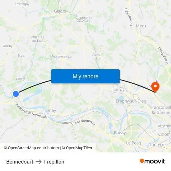 Bennecourt to Frepillon map
