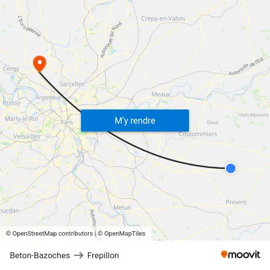 Beton-Bazoches to Frepillon map