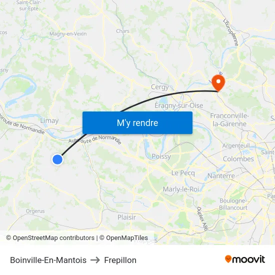 Boinville-En-Mantois to Frepillon map