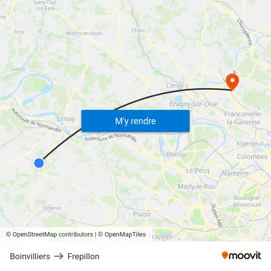 Boinvilliers to Frepillon map