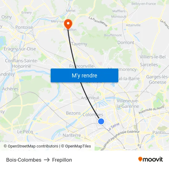 Bois-Colombes to Frepillon map