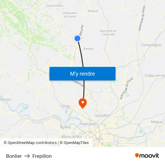 Bonlier to Frepillon map