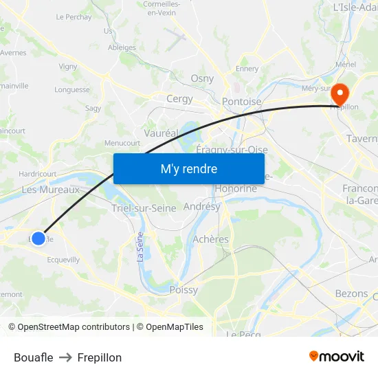 Bouafle to Frepillon map