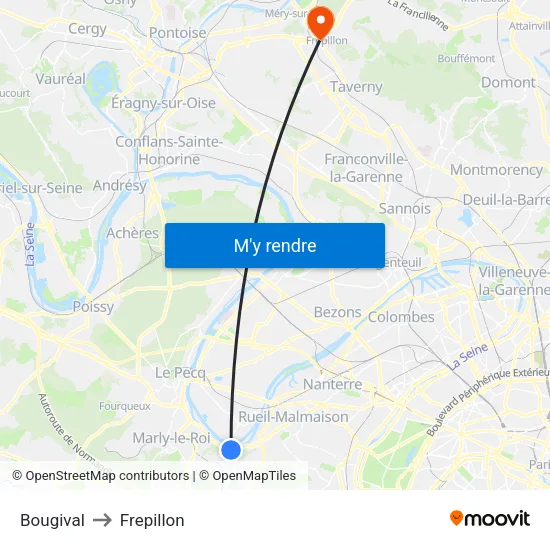 Bougival to Frepillon map