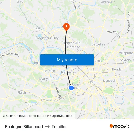 Boulogne-Billancourt to Frepillon map