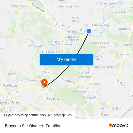 Bruyeres-Sur-Oise to Frepillon map