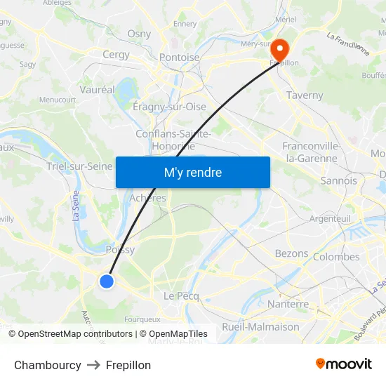 Chambourcy to Frepillon map