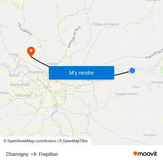 Chamigny to Frepillon map