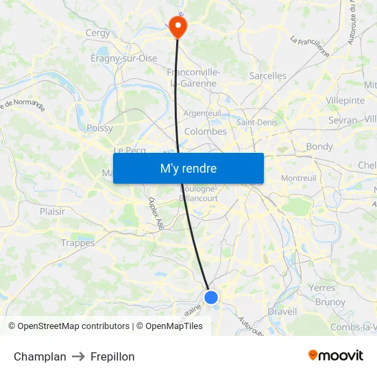 Champlan to Frepillon map