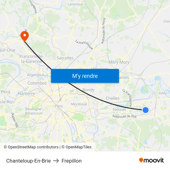 Chanteloup-En-Brie to Frepillon map