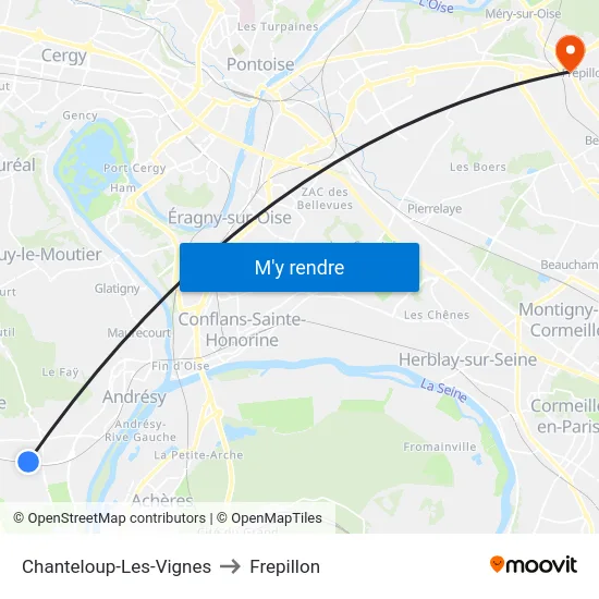 Chanteloup-Les-Vignes to Frepillon map