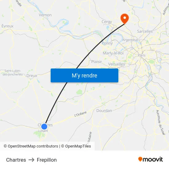 Chartres to Frepillon map