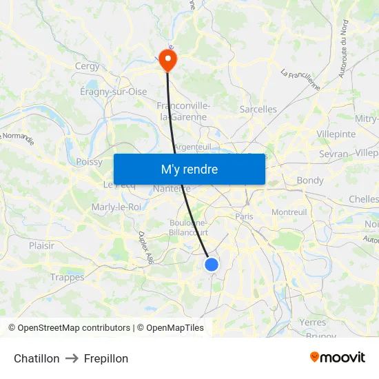Chatillon to Frepillon map