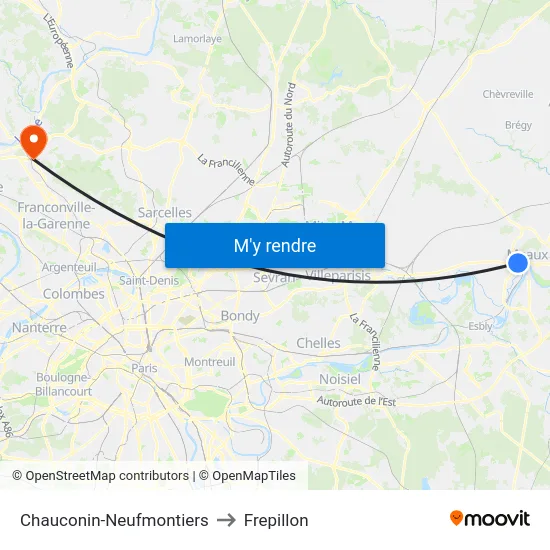Chauconin-Neufmontiers to Frepillon map