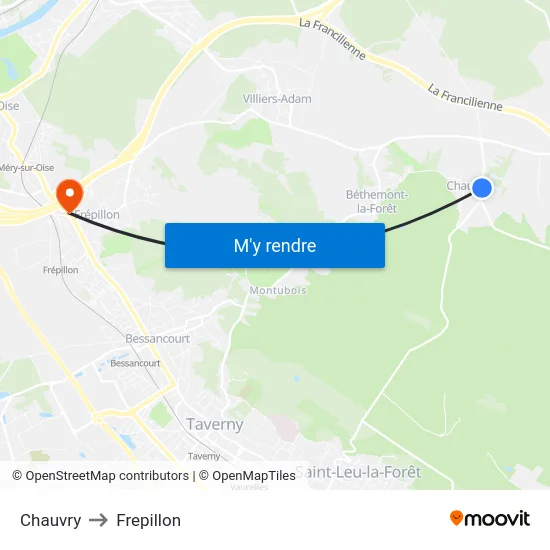 Chauvry to Frepillon map