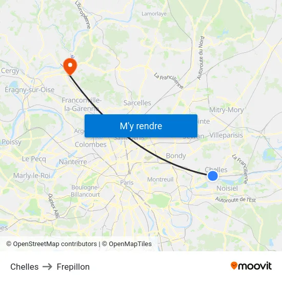 Chelles to Frepillon map