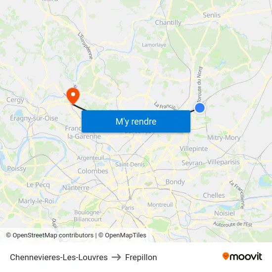 Chennevieres-Les-Louvres to Frepillon map