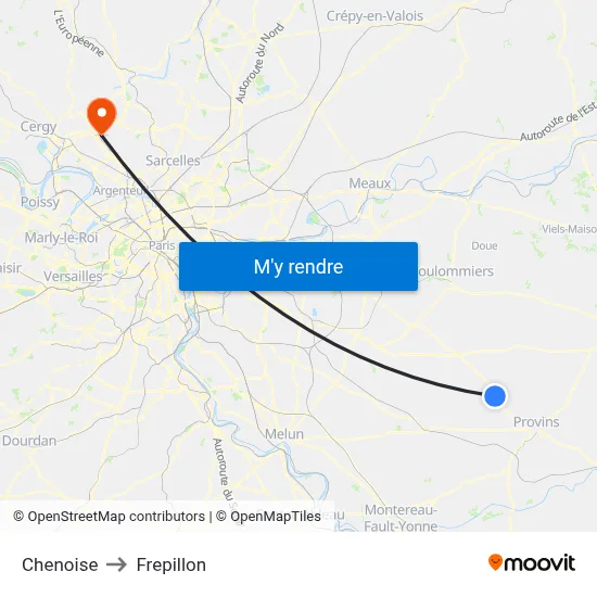 Chenoise to Frepillon map