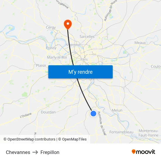 Chevannes to Frepillon map
