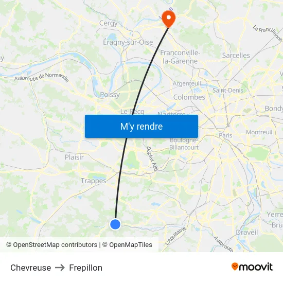 Chevreuse to Frepillon map