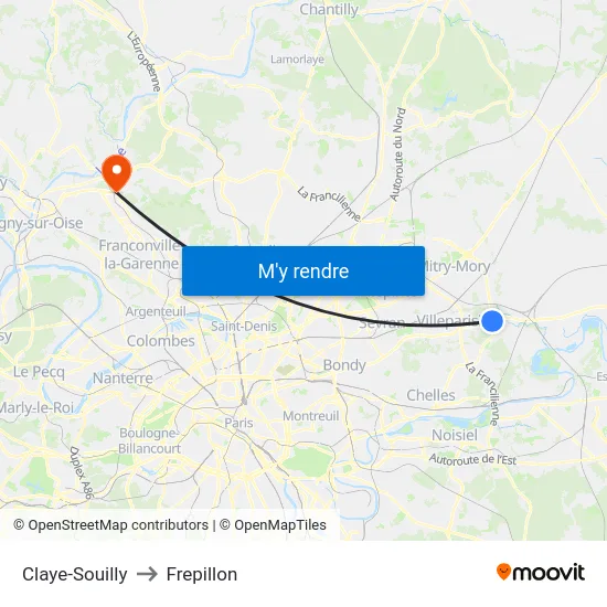 Claye-Souilly to Frepillon map