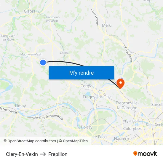 Clery-En-Vexin to Frepillon map