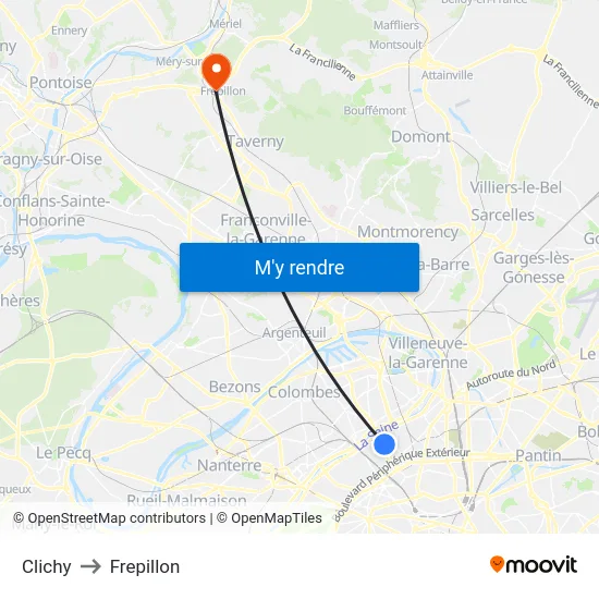 Clichy to Frepillon map
