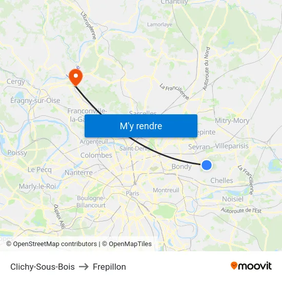 Clichy-Sous-Bois to Frepillon map