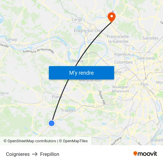 Coignieres to Frepillon map