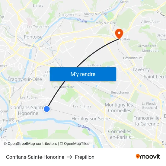 Conflans-Sainte-Honorine to Frepillon map