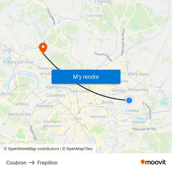 Coubron to Frepillon map