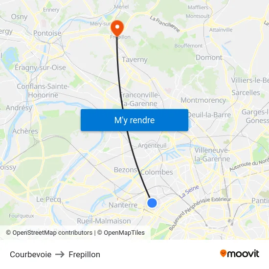 Courbevoie to Frepillon map