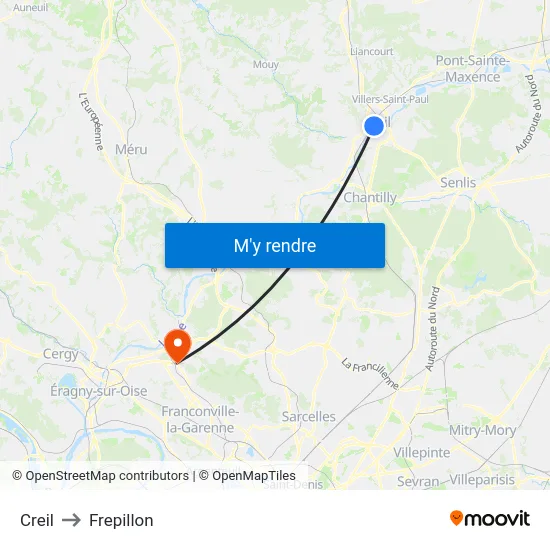 Creil to Frepillon map