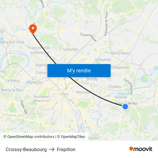 Croissy-Beaubourg to Frepillon map