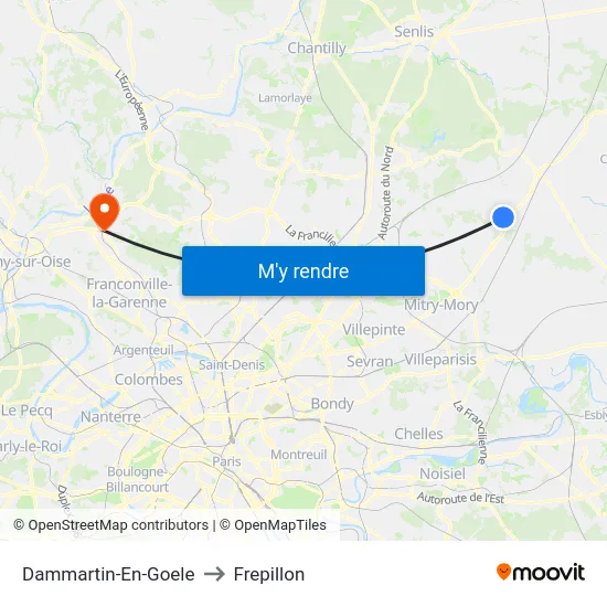 Dammartin-En-Goele to Frepillon map