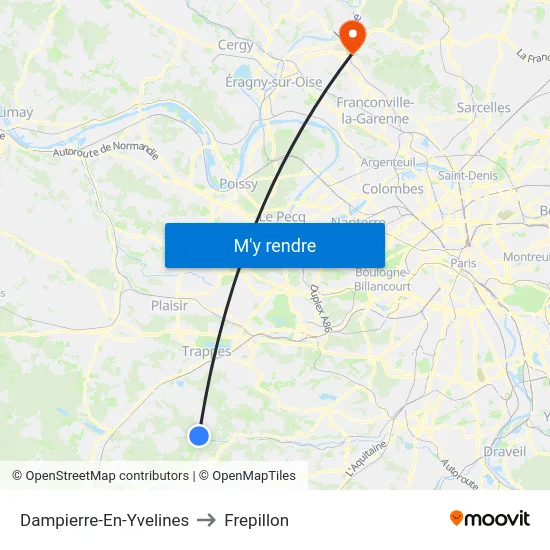 Dampierre-En-Yvelines to Frepillon map