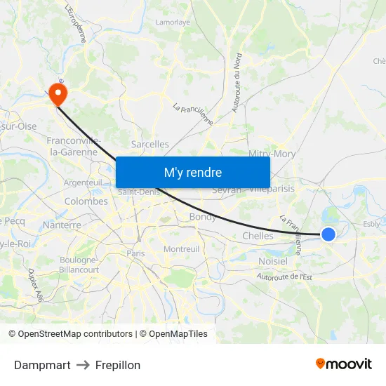Dampmart to Frepillon map