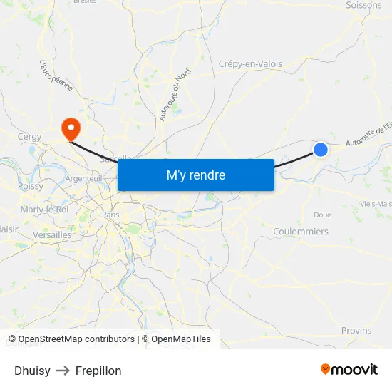 Dhuisy to Frepillon map