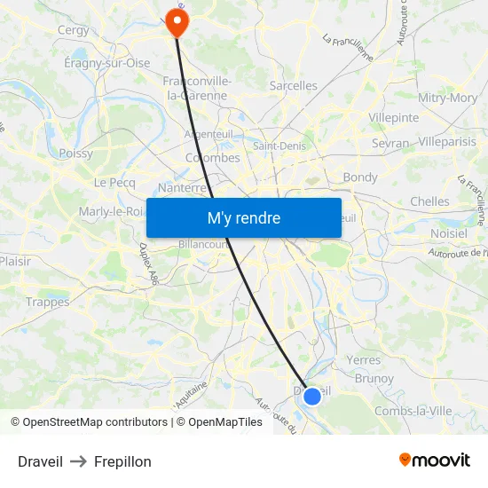 Draveil to Frepillon map