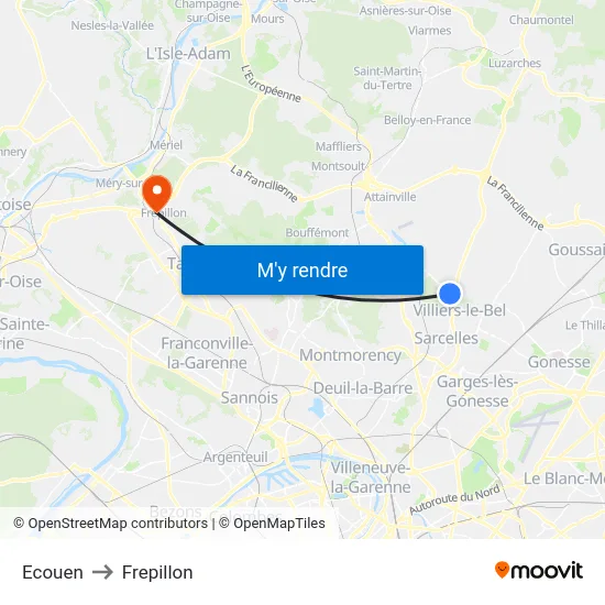 Ecouen to Frepillon map