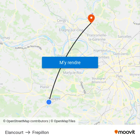 Elancourt to Frepillon map