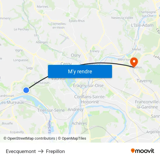 Evecquemont to Frepillon map