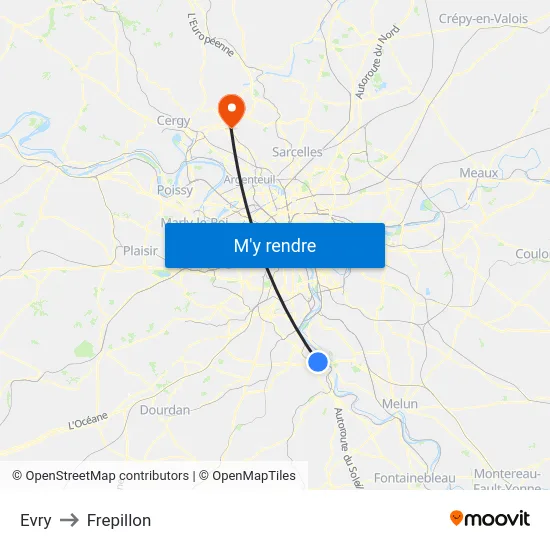 Evry to Frepillon map