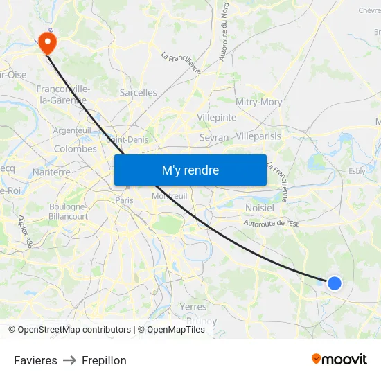 Favieres to Frepillon map