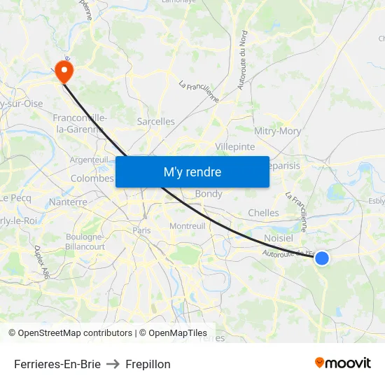 Ferrieres-En-Brie to Frepillon map