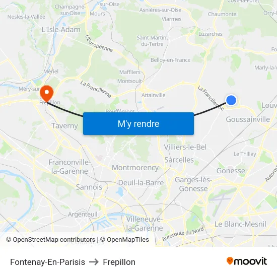 Fontenay-En-Parisis to Frepillon map