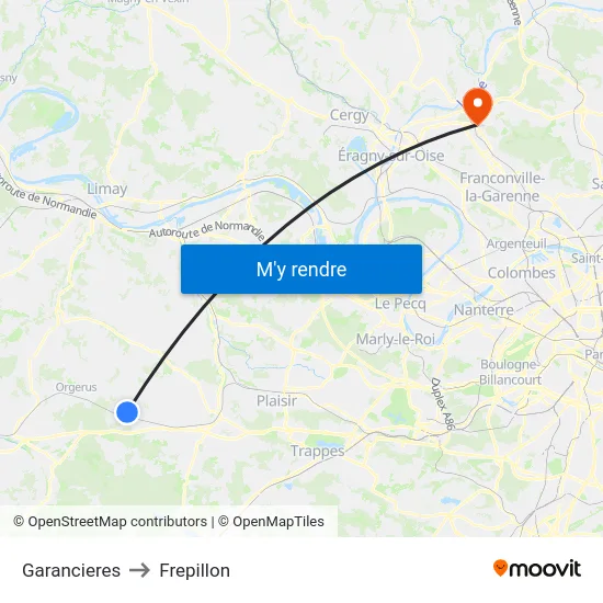 Garancieres to Frepillon map