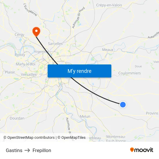 Gastins to Frepillon map