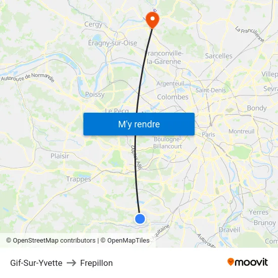 Gif-Sur-Yvette to Frepillon map