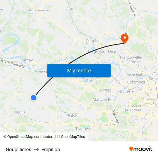 Goupillieres to Frepillon map